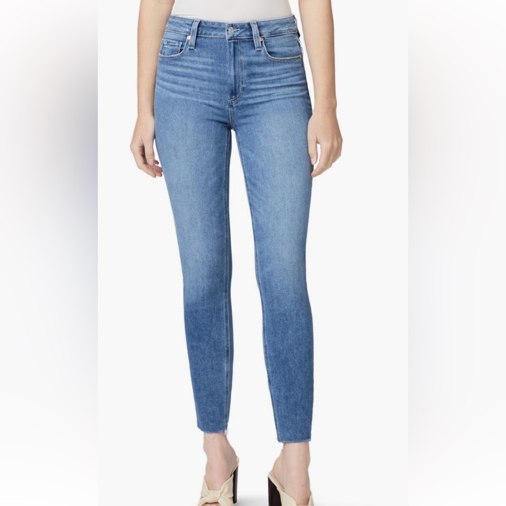 Paige Hoxton High Waist Raw Hem Ankle Skinny Jeans (Bellflower Distressed)